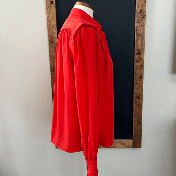 Vintage Regina Porter Red Secretary Blouse M Classic French Chic Office Parisian - Picture 4 of 11